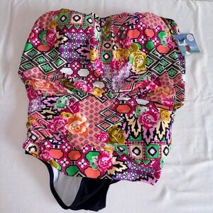 Seekers Contour One Piece Swimsuit 22W Pink Multi New Floral Geometric Bandeau